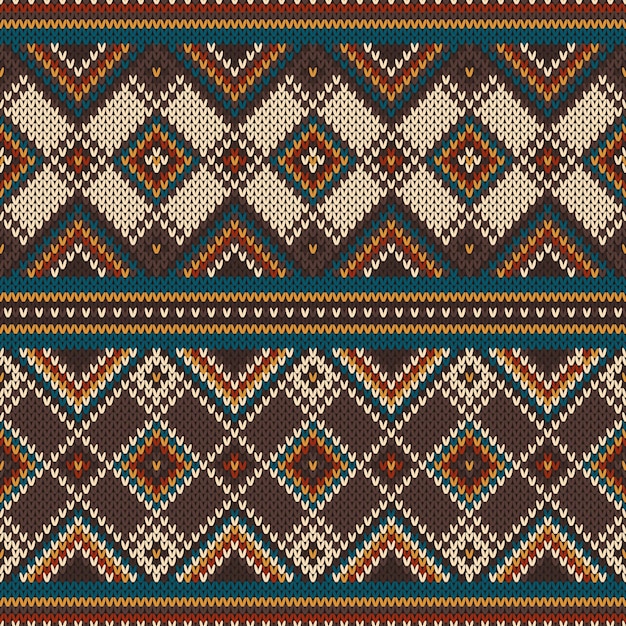Modèle sans couture traditionnel tribal aztèque sur la texture tricotée en laine