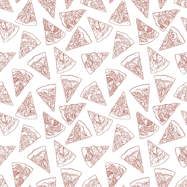 Modèle Sans Couture De Tranches De Pizza Dessinées à La Main. Illustration Vectorielle