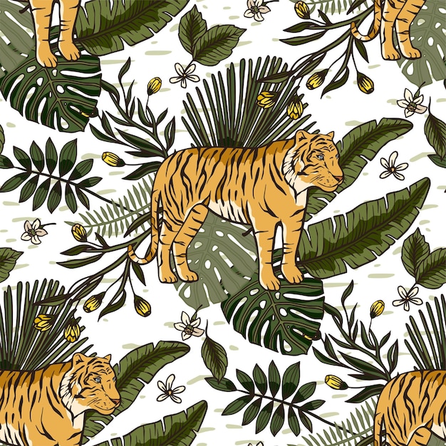 Modèle Sans Couture Tropical Exotique De Tigre De Jungle