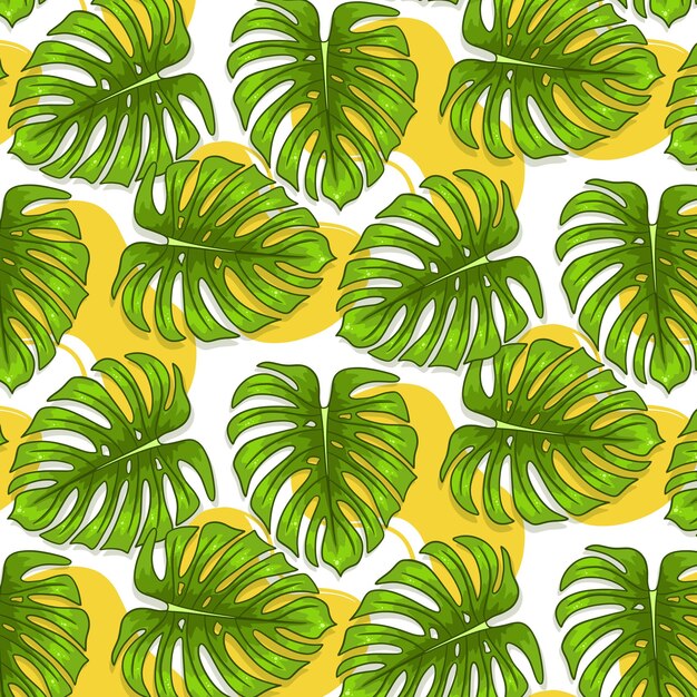 Modèle Sans Couture Tropical Avec Des Feuilles Exotiques En Style Cartoon.