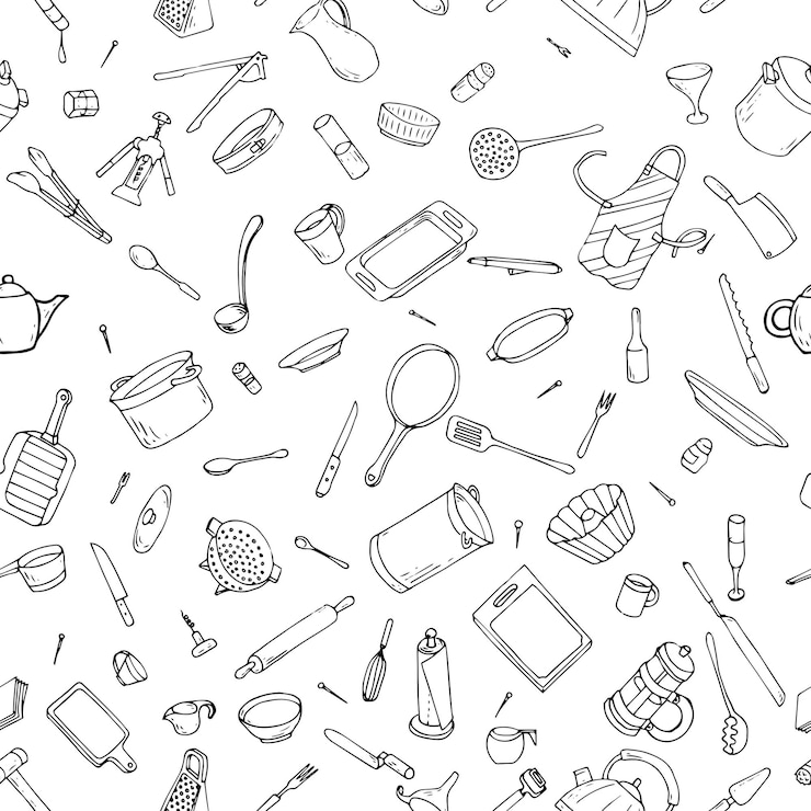 Vecteur modèle sans couture d'ustensiles de cuisine
