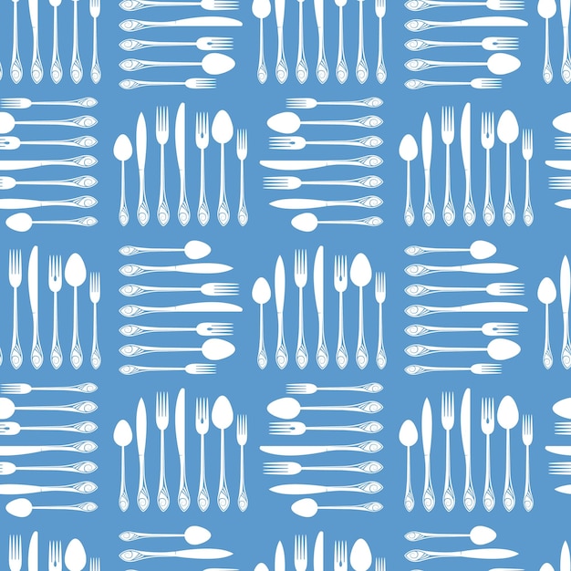 Vecteur modèle sans couture de vaisselle formes plates simples de cuillères, fourchettes et couteaux