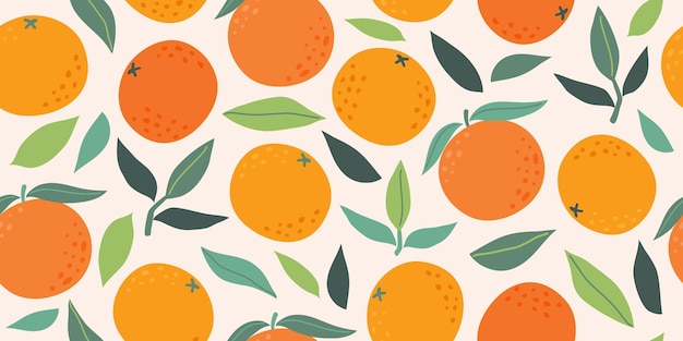 Modèle Sans Couture De Vecteur Avec Des Agrumes Et Des Feuilles Vertes Fond Tendance D'été Avec Des Oranges