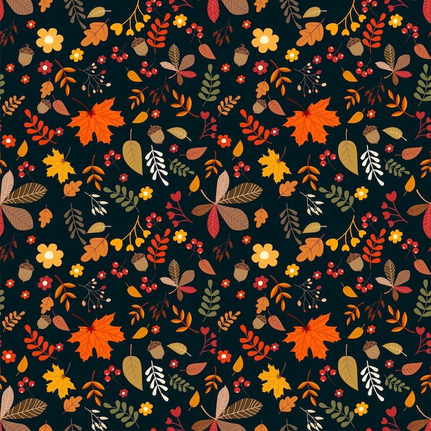 Modèle sans couture de vecteur d'automne feuilles branches et baies