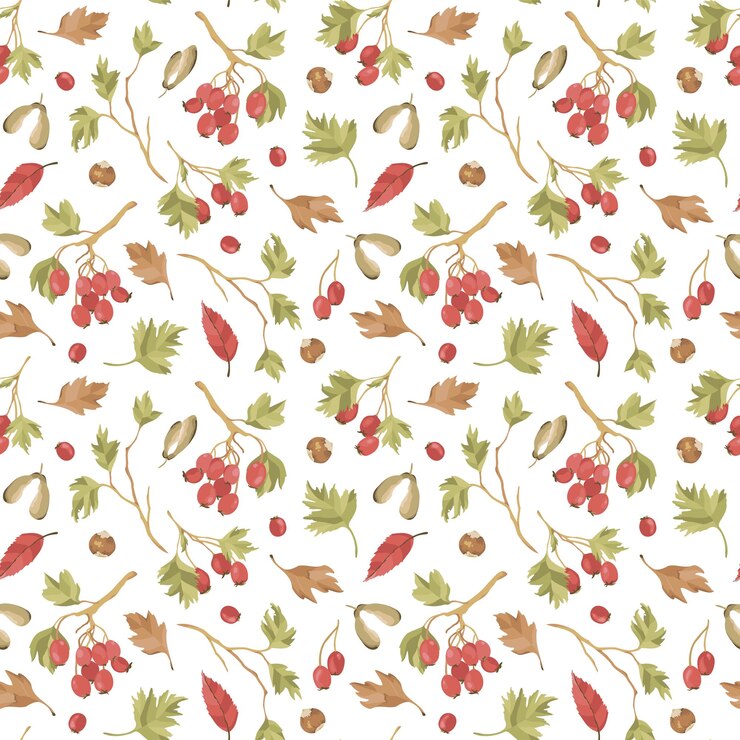 Modèle sans couture de vecteur de branches d'aubépine baies et feuilles d'automne noix concept de forêt d'automne fond d'aubépine