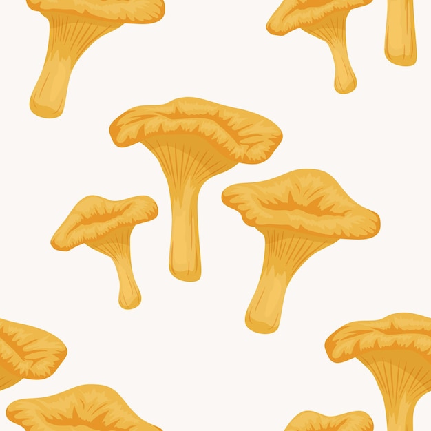 Vecteur modèle sans couture de vecteur avec champignon chanterelle sur blanc texture transparente modèle de conception de champignons chanterelle de dessin animé dessiné à la main pour l'impression de papier peint textile cantharellus cibarius