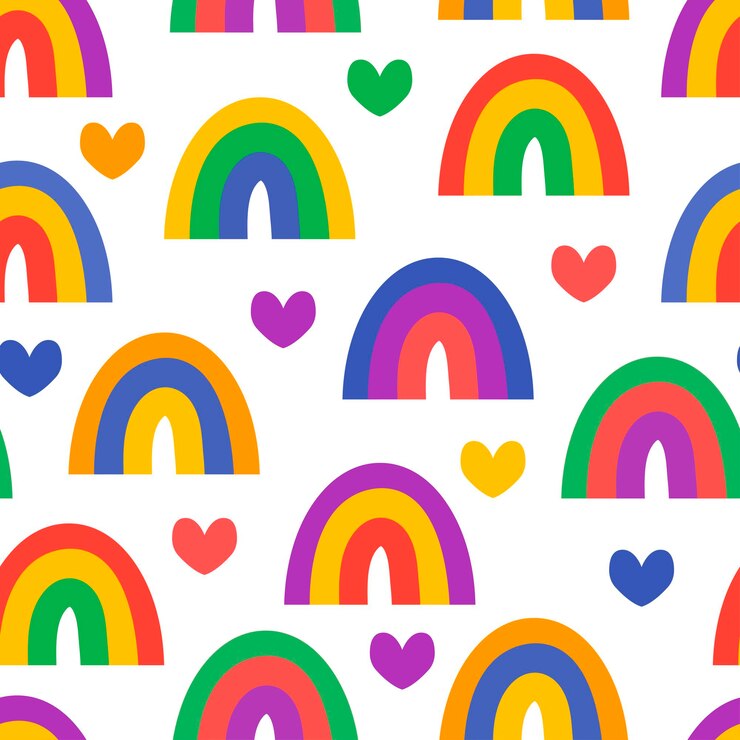 Vecteur modèle sans couture de vecteur de coeurs et d'arcs-en-ciel. arcs-en-ciel et coeurs de couleur lgbt