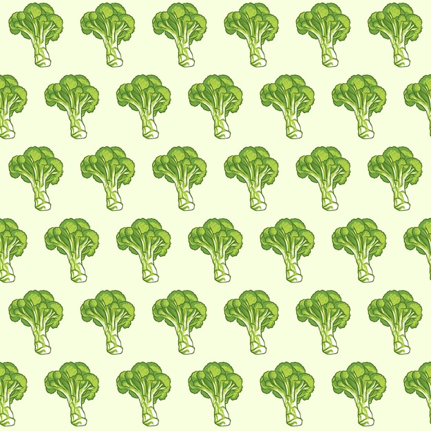 Modèle Sans Couture De Vecteur Dessiné à La Main De Brocoli, Conception De Modèle Sans Couture De Brocoli