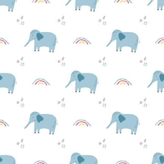 Modèle Sans Couture De Vecteur Avec Des éléphants Et Des Arcs-en-ciel