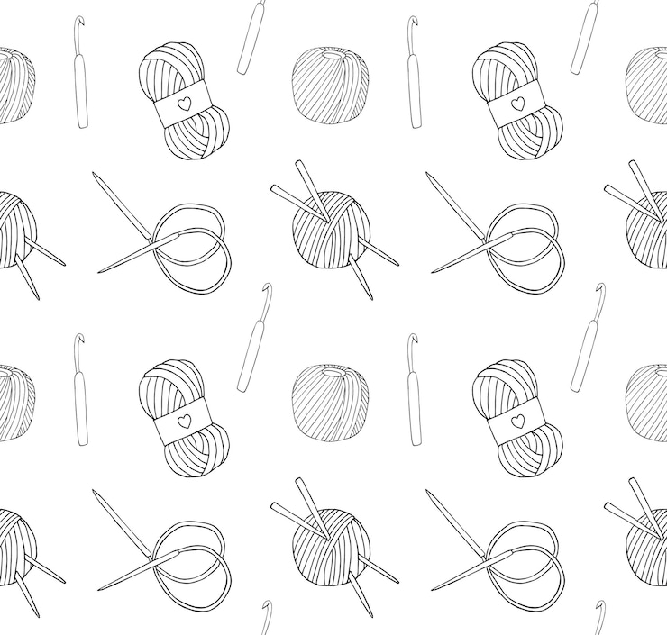 Vecteur modèle sans couture de vecteur de fils de tricot et aiguille