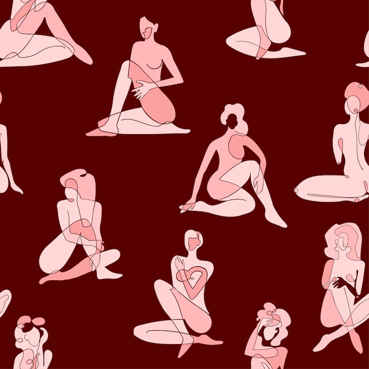 Vecteur modèle sans couture de vecteur avec illustration colorée du corps des femmes silhouette