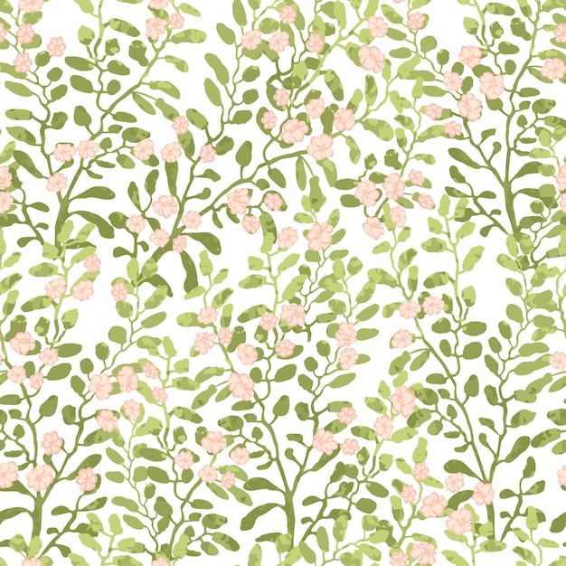 Modèle sans couture de vecteur avec illustration colorée de jolies petites fleurs sur buisson fleuri