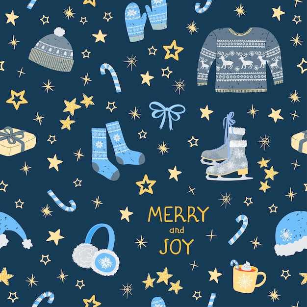 Modèle sans couture de vecteur avec des illustrations colorées d'articles de Noël