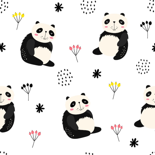 Modèle Sans Couture De Vecteur Avec Des Pandas