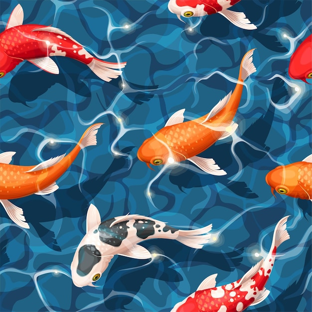 Vecteur modèle sans couture de vecteur avec des poissons koi sous une eau