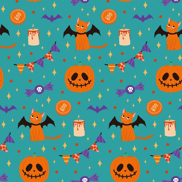 Modèle Sans Couture De Vecteur Pour Halloween Avec Chat Et Citrouille