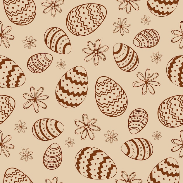 Modèle Sans Couture De Vecteur Pour Le Jour De Pâques Heureux Avec Des Oeufs Et Des Fleurs Décoratifs Dessinés à La Main Dans Des Couleurs Marron Pour Le Papier D'emballage Textile Textile Imprimé Sur Tissu