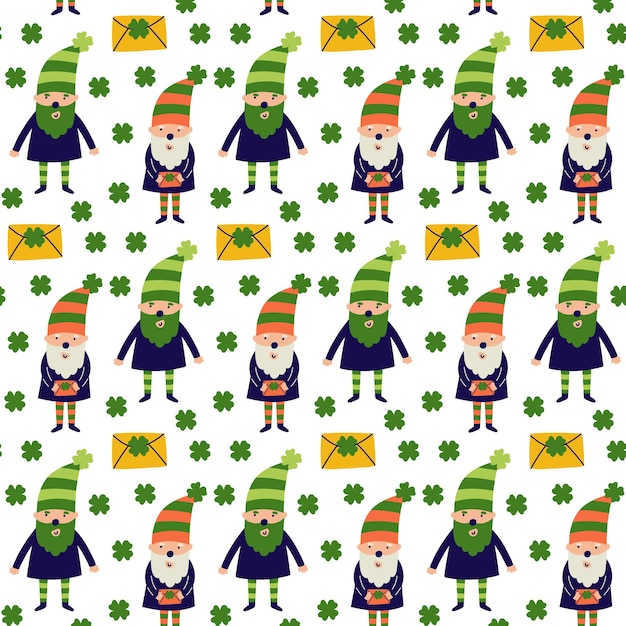 Modèle Sans Couture De Vecteur Saint Patrick's Day Avec Gnome Lerechaun