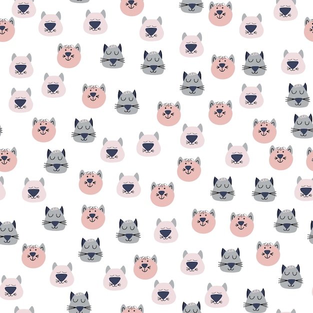 modèle sans couture vectoriel dessiné à la main de chatons de dessins animés drôles