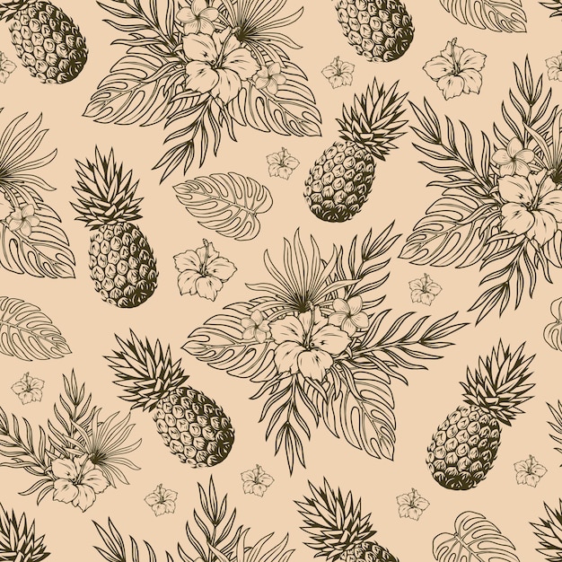 Modèle Sans Couture Vintage Naturel Tropical Dans Un Style Monochrome Avec Des Fruits D'ananas