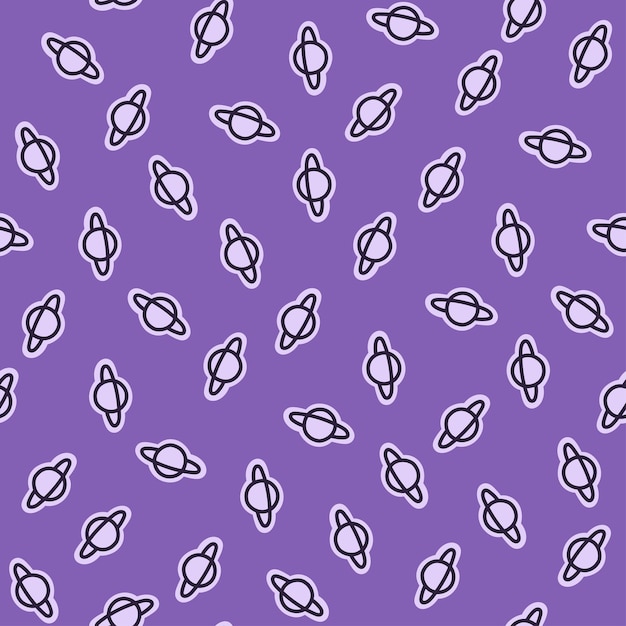 Modèle sans couture violet avec des planètes dessinées à la main.