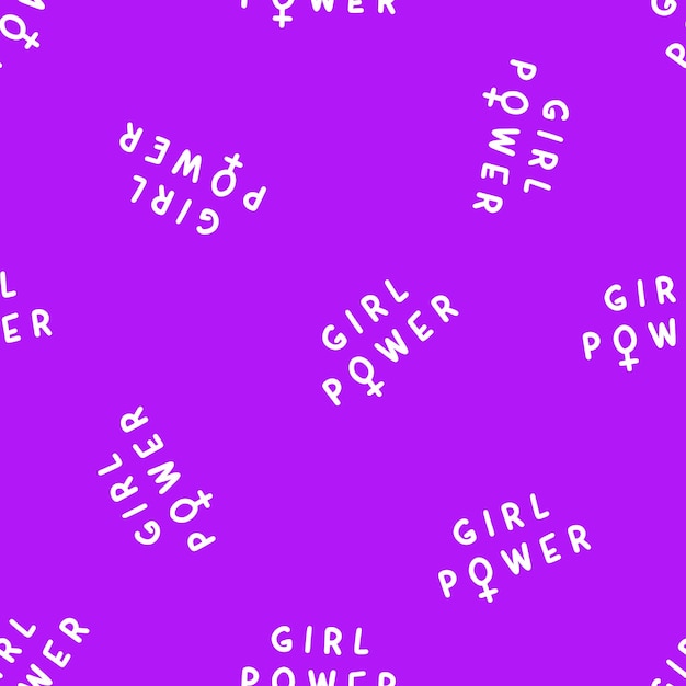 Vecteur modèle sans couture violet avec texte girl power. impression féministe pour tissu, vêtements ou décoration d'intérieur.