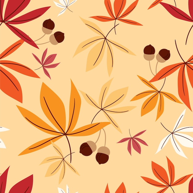 Modèle Seamless Floral Vector Avec Feuilles D'automne Et Gland.