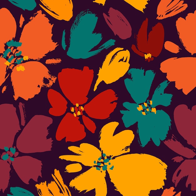 Modèle Seamless Vector Avec Main Dessin Fleurs Sauvages, Botanique Coloré