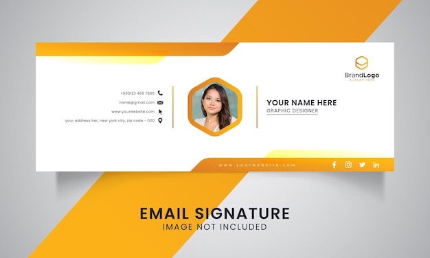 Vecteur modèle de signature d'e-mail de couleur orange ou pied de page d'e-mail