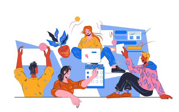 Modèle de site Web de communication et de développement de projet d'entreprise avec des personnes travaillant en collaboration