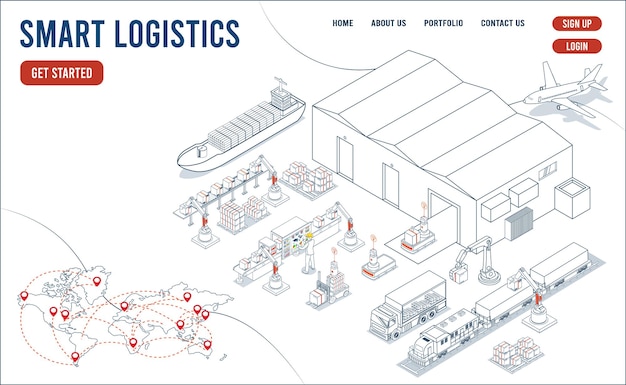 Le modèle de site Web de logistique intelligente combine la gestion d'entrepôt et le transport IoT