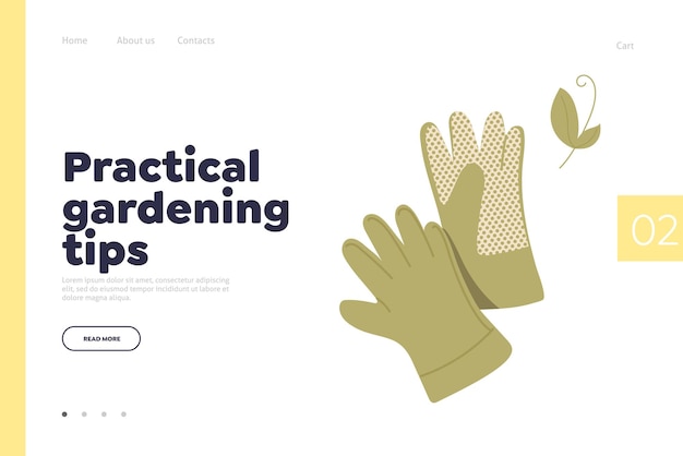 Modèle De Site Web De Page De Destination Offrant Des Astuces Et Des Conseils Pratiques De Jardinage Avec Des Gants De Protection Pour Les Mains De Sécurité, Conception D'illustration Vectorielle, Accessoire Vestimentaire Pour Les Travaux De Jardin Et D'arrière-cour De Verger