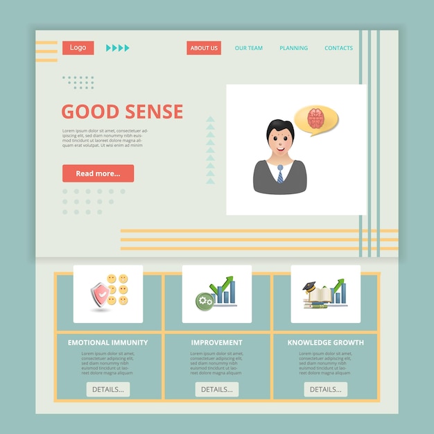 Modèle de site Web de page de destination plate de bon sens émotionnel