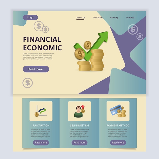 Vecteur modèle de site web de page de destination plate économique financière