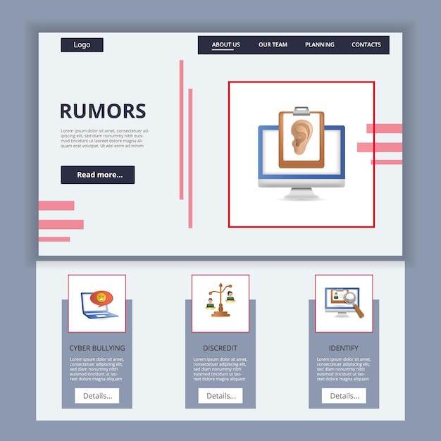 Modèle De Site Web De Page De Destination Plate De Rumeurs Cyberintimidation