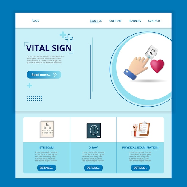 Modèle de site Web de page de destination plate de signe vital examen de la vue xray