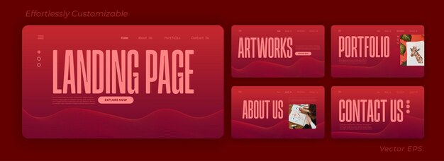 Modèle de site Web premium pour la conception et la présentation de sites Web gradient rouge avec vecteur de texte rose