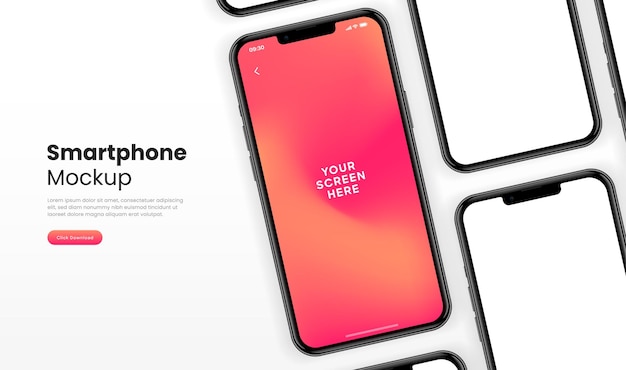 Modèle de smartphone 3D de haute qualité avec différents angles et arrière-plan isolé pour afficher l'application mobile