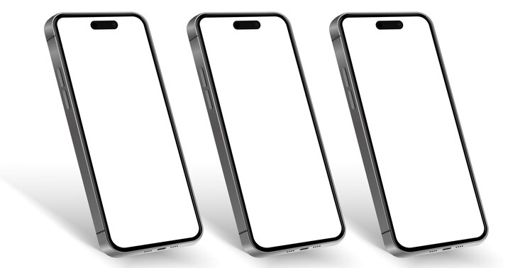 Vecteur modèle de smartphone 3d de haute qualité avec différents angles et arrière-plan isolé pour afficher l'application mobile