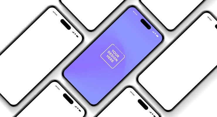 Vecteur modèle de smartphone 3d de haute qualité avec différents angles et arrière-plan isolé pour afficher l'application mobile