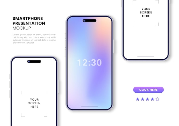 Modèle de smartphone de haute qualité réaliste cadre de téléphone portable présentation de smartphone à différents angles