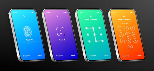 Vecteur modèle de smartphone de mot de passe d'authentification de verrouillage d'écran mot de passe de verrouillage d'écran de reconnaissance d'identification de téléphone
