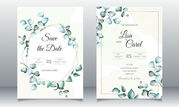 Modèle De Style Aquarelle De Feuilles D'invitation De Mariage