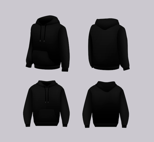 Modèle De Sweat-shirt à Manches Longues à Capuche Noire Blanche Avec Chemin De Coupe Pour L'impression