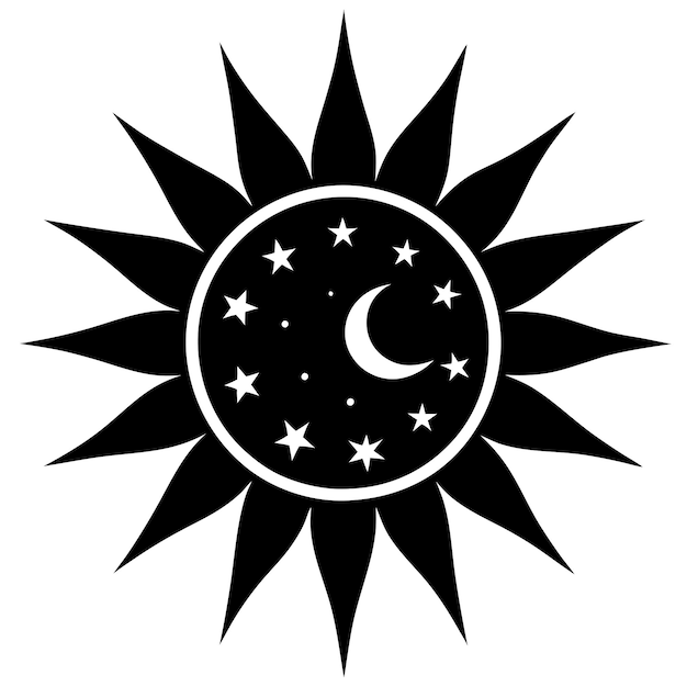 modèle symétrique de soleil et de lune avec des étoiles art vectoriel et illustration