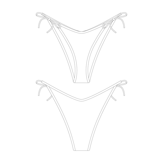 modèle taille basse cravate bikini bas illustration vectorielle design plat contour collection de vêtements