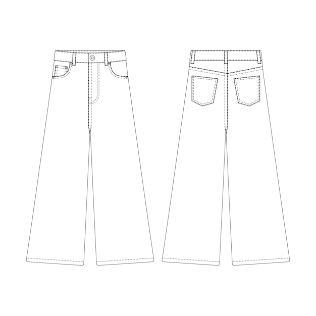 Vecteur modèle taille haute coupe droite jeans vector illustration design plat contour vêtements