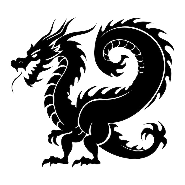 Vecteur modèle de tatouage de style asiatique icône dragon silhouette noire