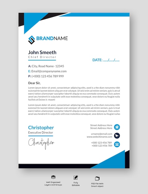 Modèle d'en-tête de lettre moderne pour entreprises et entreprises sans vecteur A4 Taille Uniq LetterHead