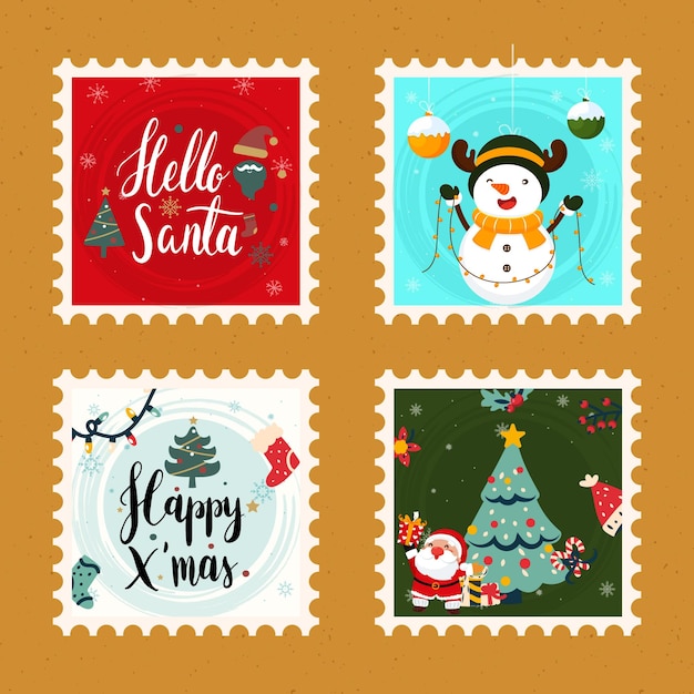 Vecteur modèle de timbres de noël icônes graphiques mignons